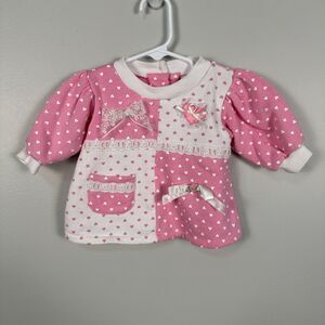 Vintage TKS Baby Girls 0-6 Months Sweater Pink Long Sleeve Bows Hearts Polka Dot